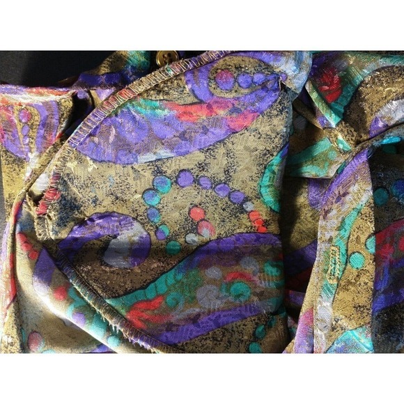 Vintage 80s Size 6 Small Nicola Jewel Tone Shoulder Pad Pleated Blouse High Neck - Picture 11 of 11